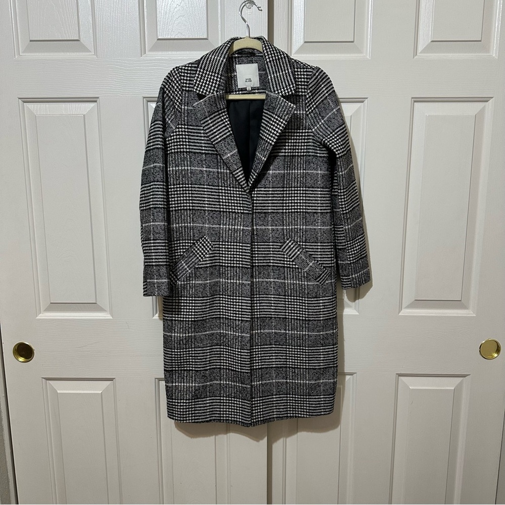 River Island Houndstooth Trench Coat Size US 2 UK 6 Black White Preppy Academia